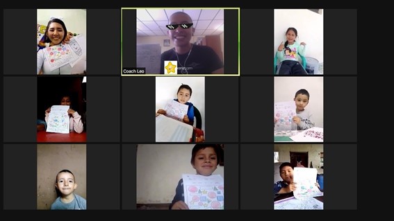 Collage of screenshots of 2 teachers meeting with students via Zoom